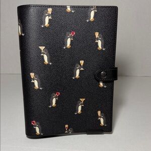 Black Penguin Print Leather Notebook Cover